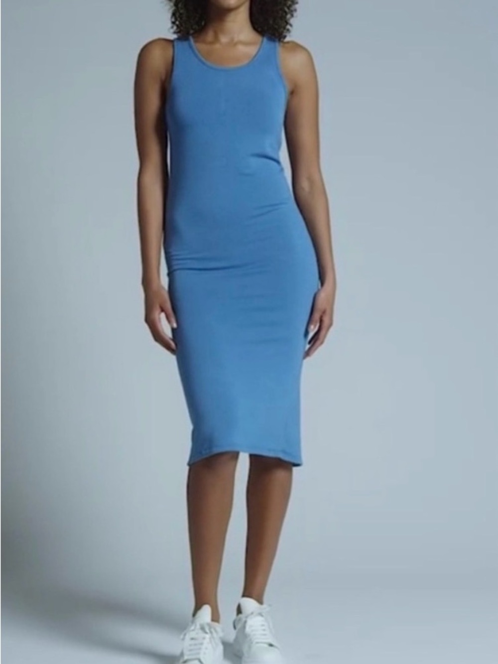 Scoop Neck Blue Midi Tank Dress